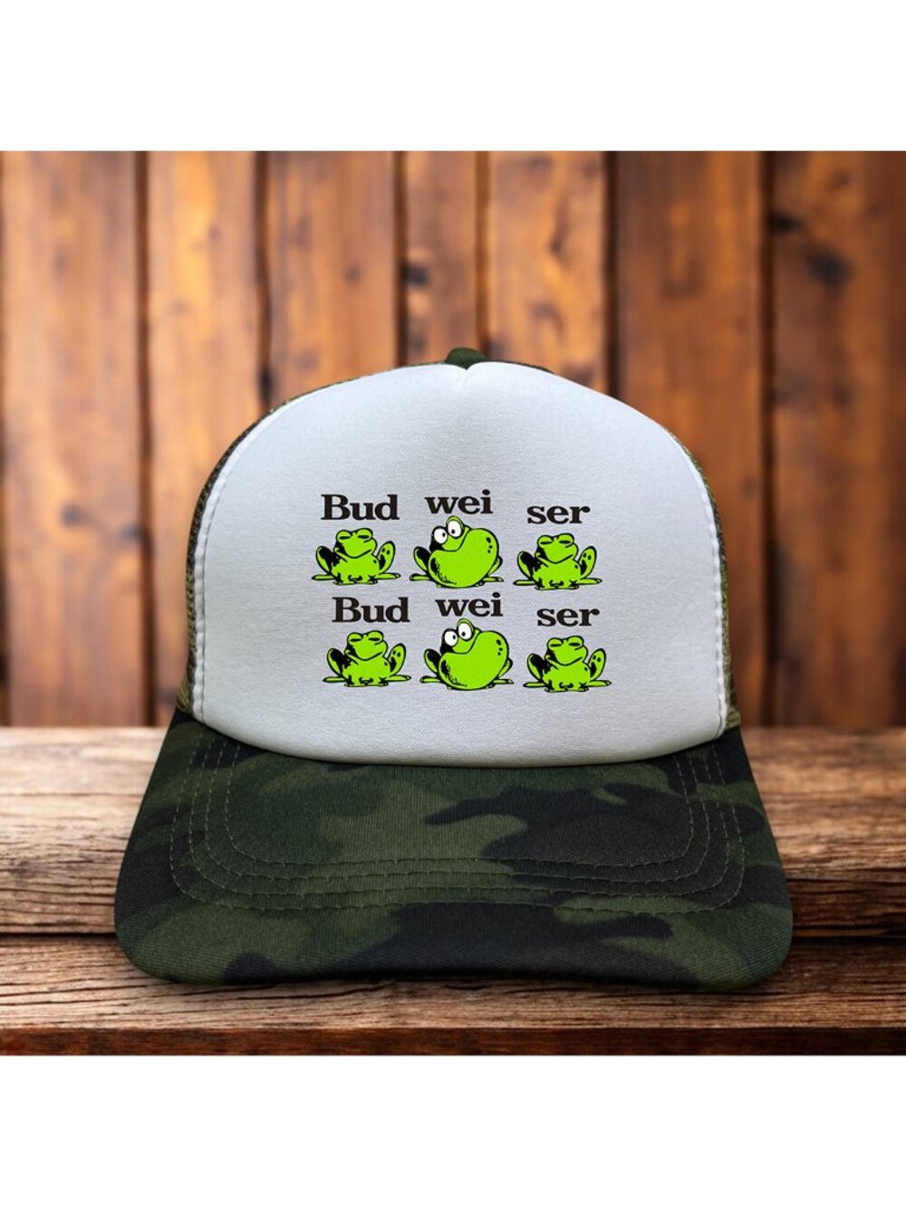 Retro Budweiser Frog Mens Trucker Hat Camo Snapback Lager Beer 1970s Ball Cap